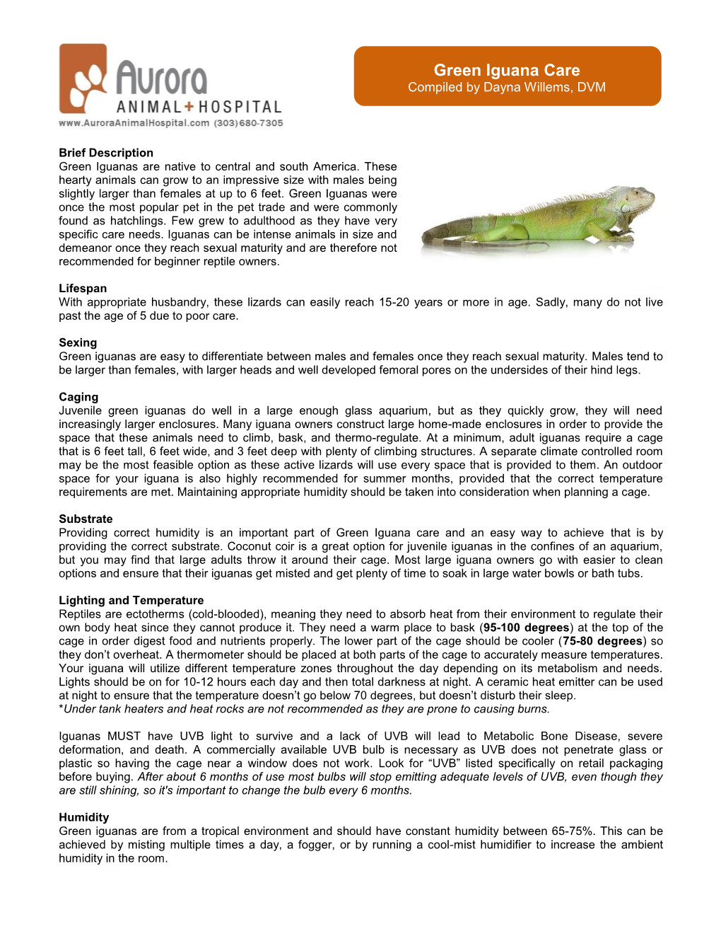 Green Iguana Care Compiled by Dayna Willems, DVM