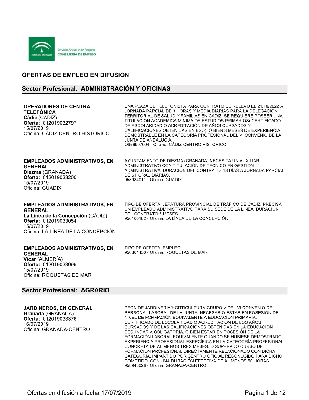 OFERTAS DE EMPLEO EN DIFUSIÓN Sector Profesional