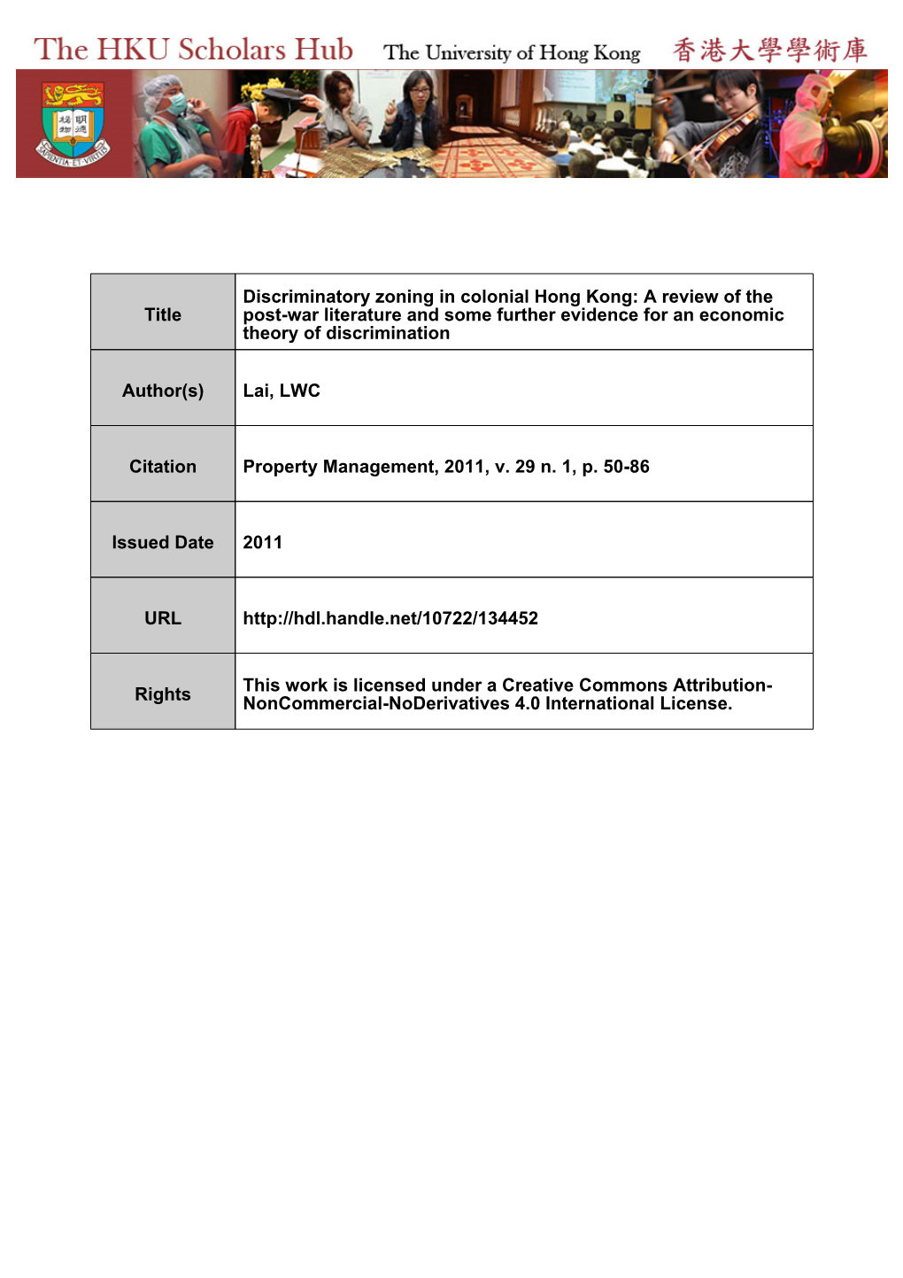 Title Discriminatory Zoning in Colonial Hong Kong