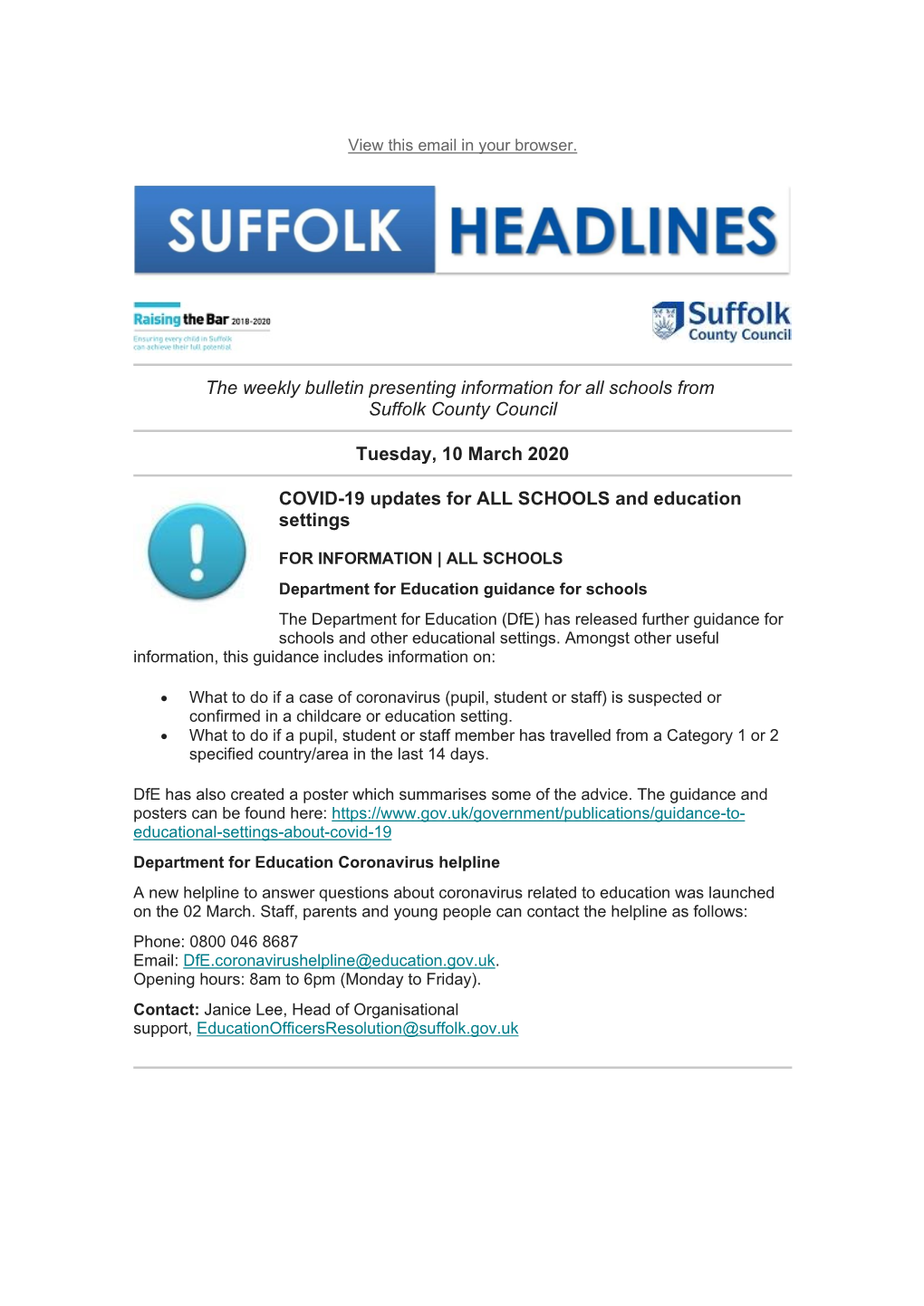 The Weekly Bulletin Presenting Information for All Schools from Suffolk County Council