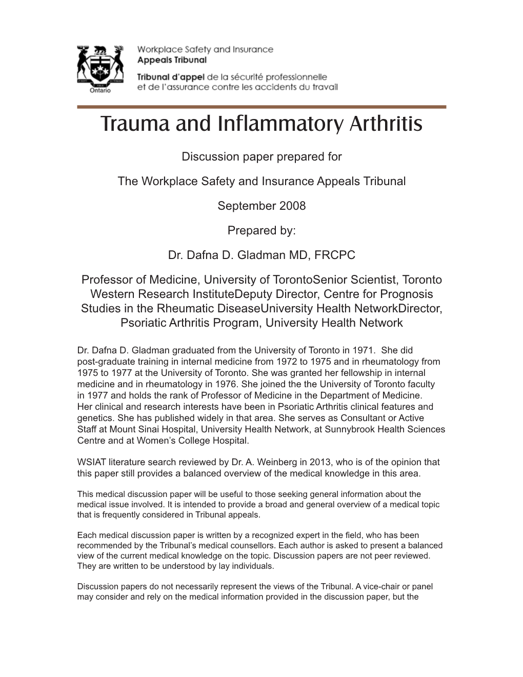 Trauma and Inflammatory Arthritis