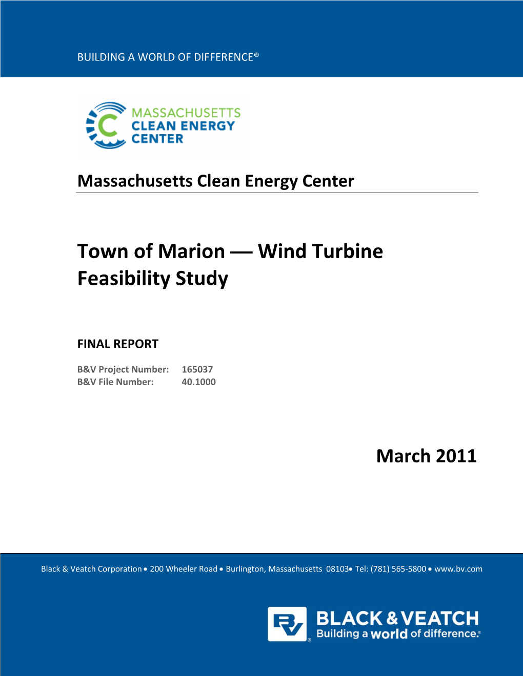 Town of Marion — Wind Turbine Feasibility Study Report Revisions and Record of Issue