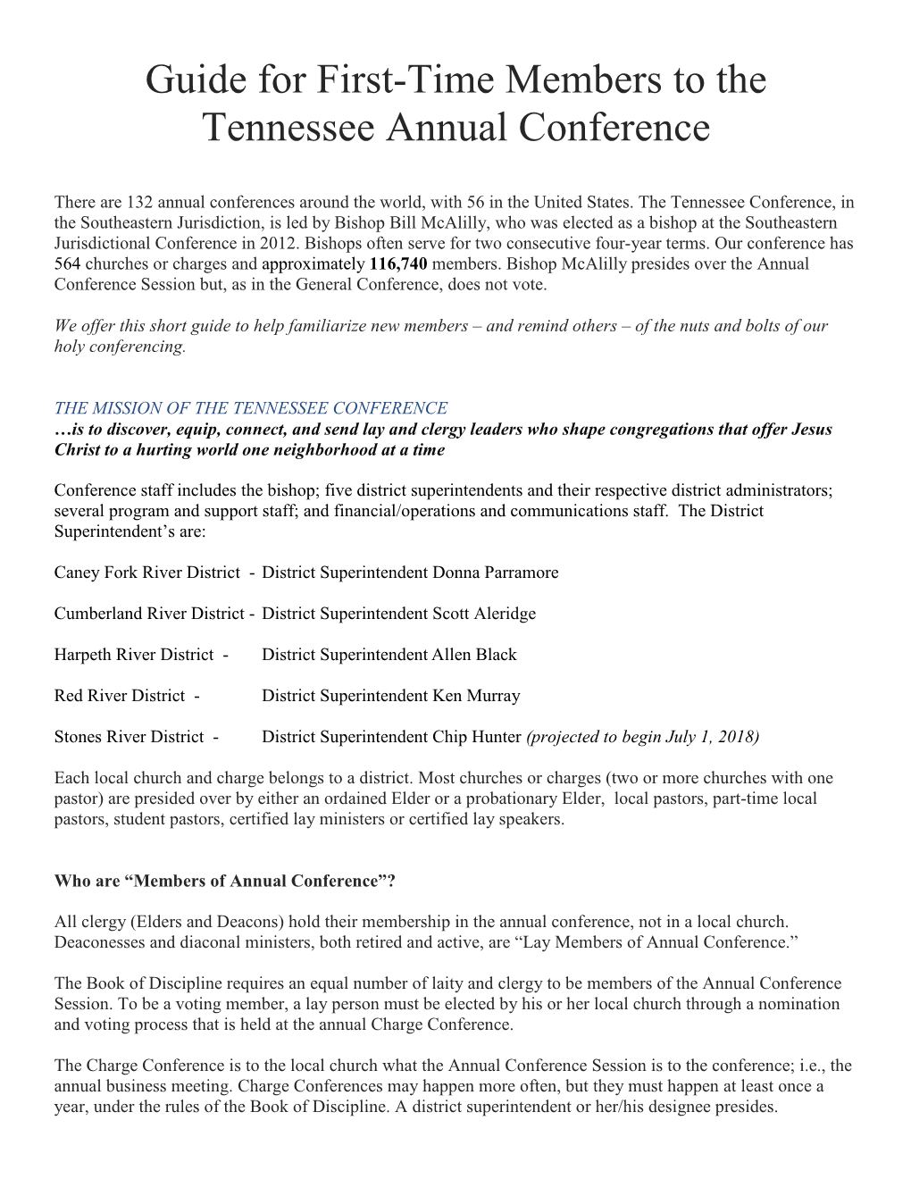 Guide for First-Time Members to the Tennessee Annual Conference