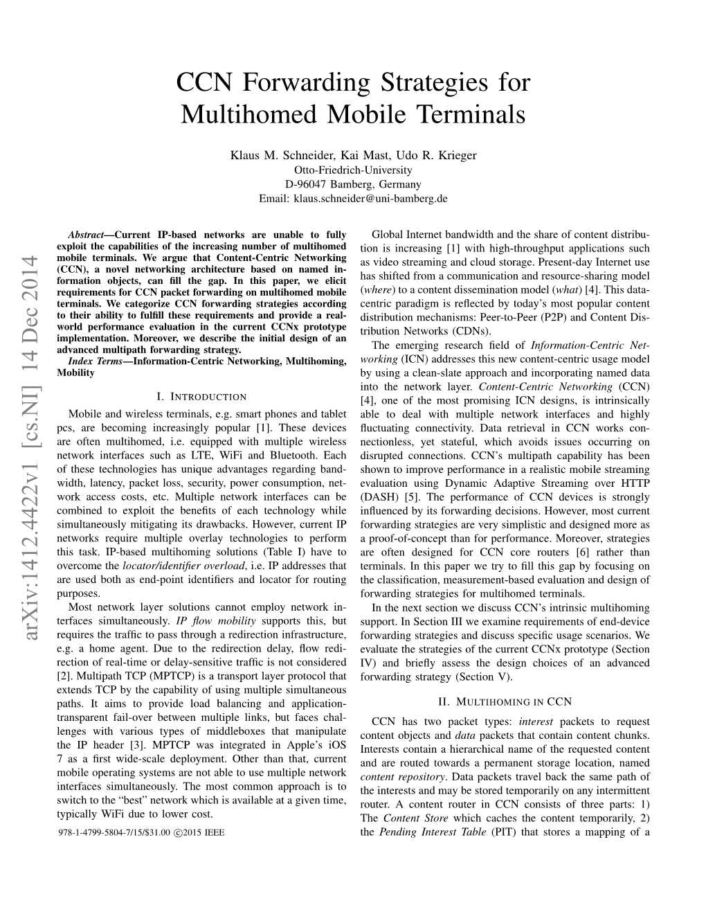 CCN Forwarding Strategies for Multihomed Mobile Terminals