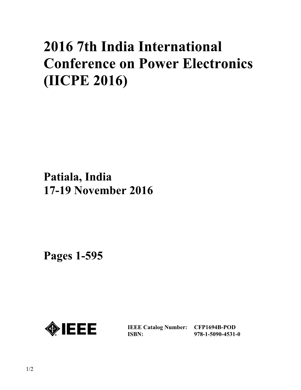 2016 7Th India International Conference on Power Electronics