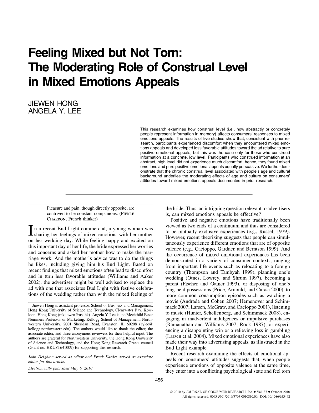 The Moderating Role of Construal Level in Mixed Emotions Appeals