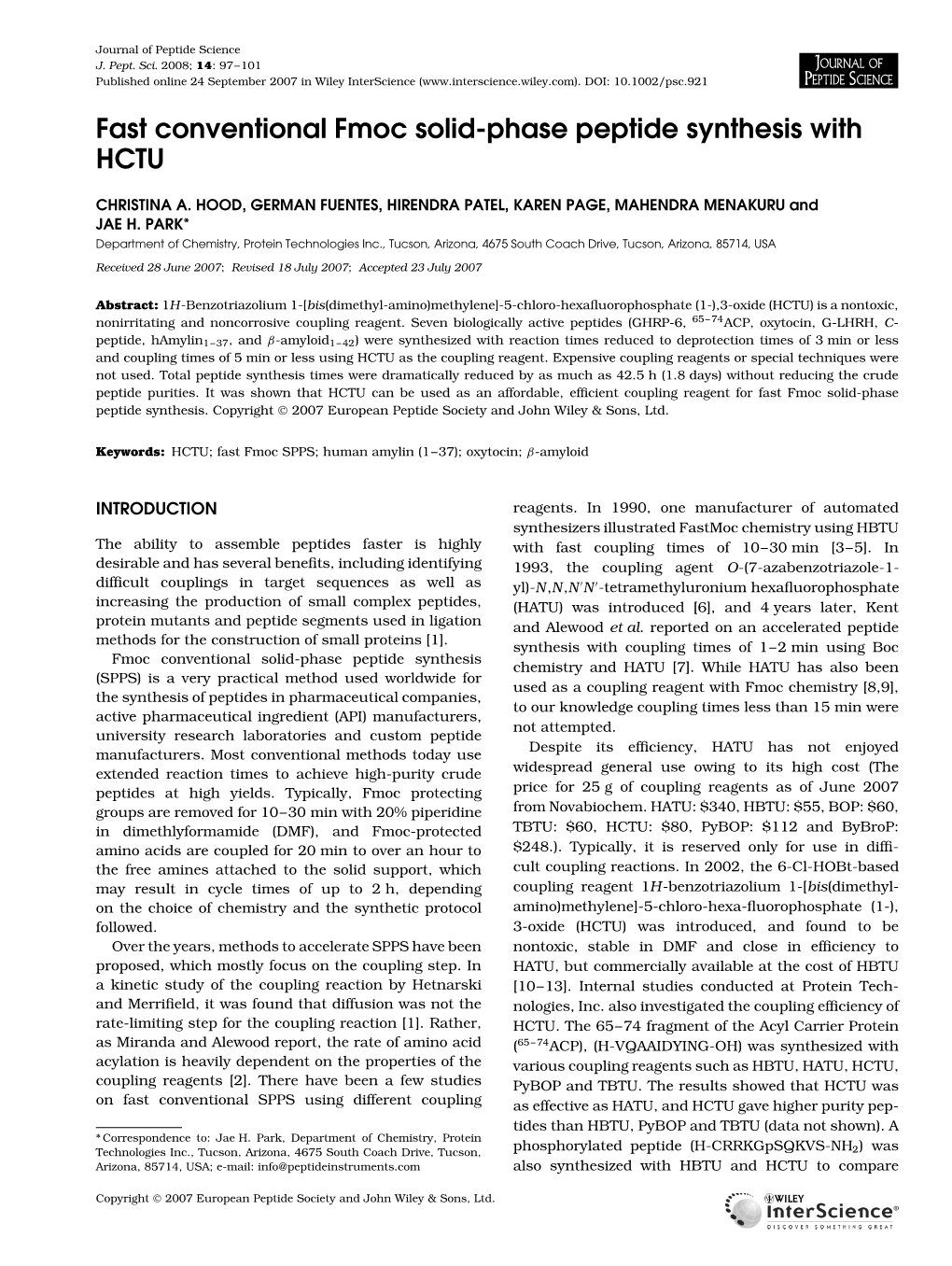 Fast Conventional Fmoc Solid-Phase Peptide Synthesis with HCTU