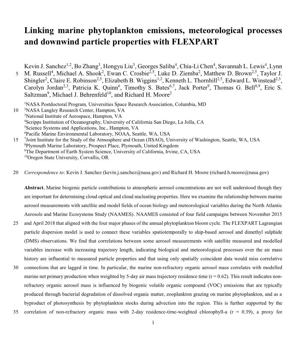 Linking Marine Phytoplankton Emissions, Meteorological Processes and Downwind Particle Properties with FLEXPART