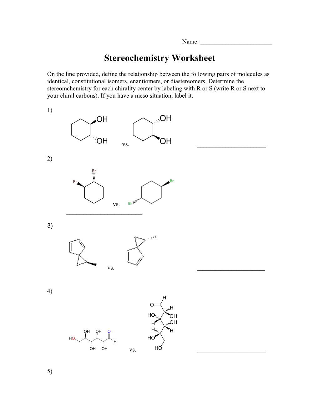 Stereochemistry Worksheet