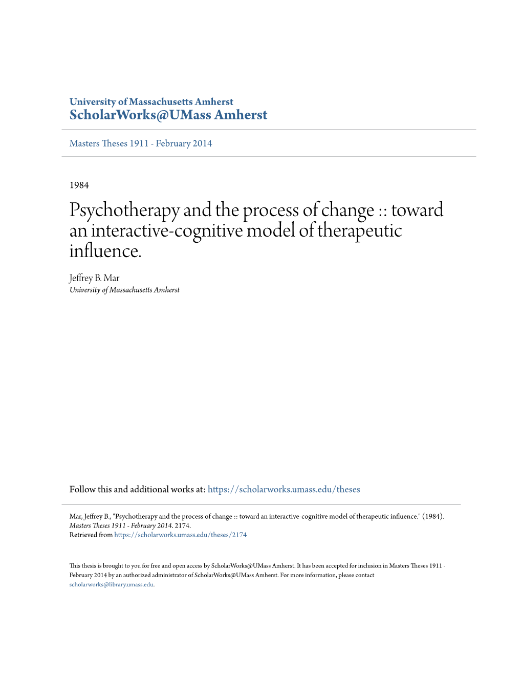 Psychotherapy and the Process of Change :: Toward an Interactive-Cognitive Model of Therapeutic Influence