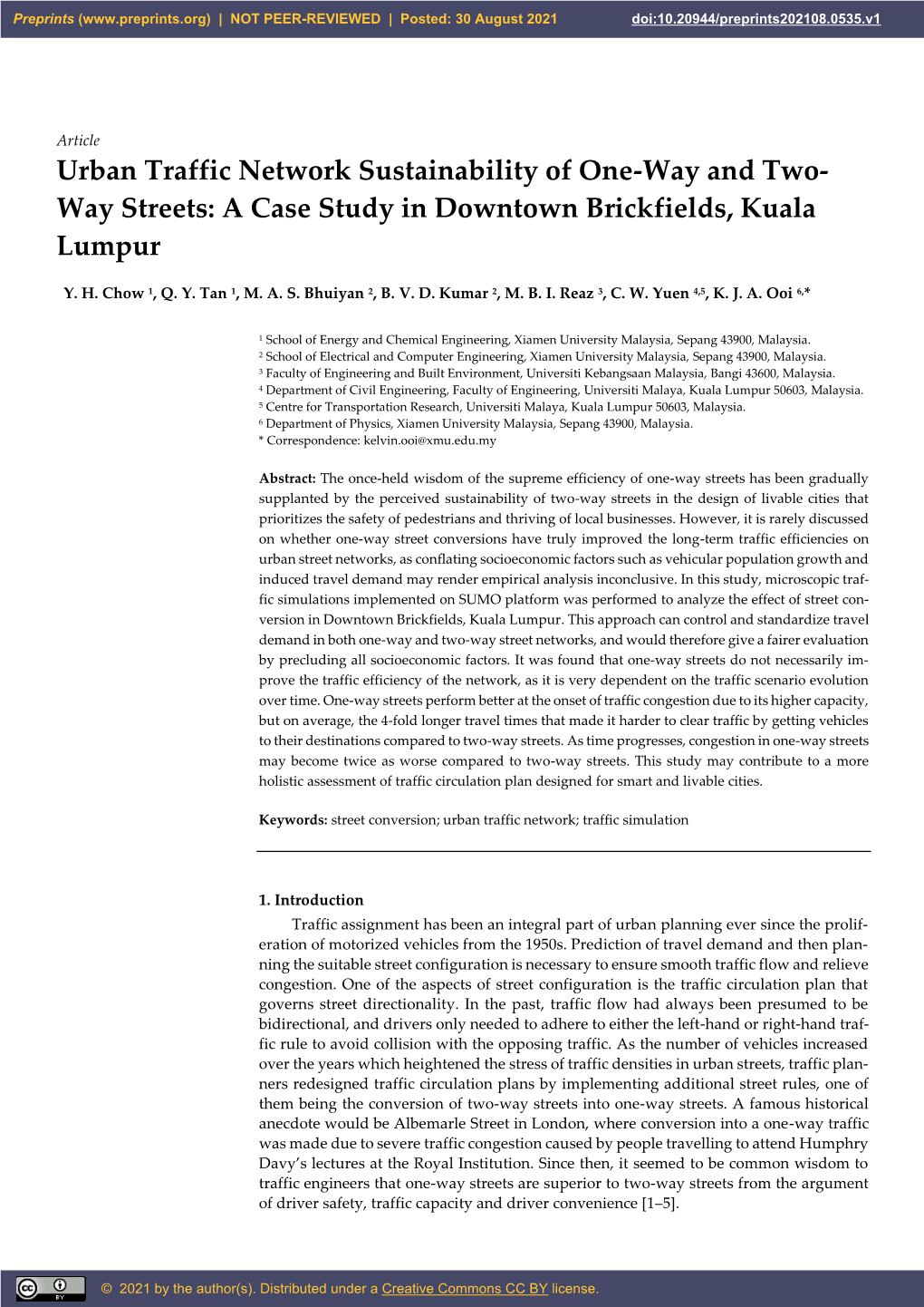 Way Streets: a Case Study in Downtown Brickfields, Kuala Lumpur