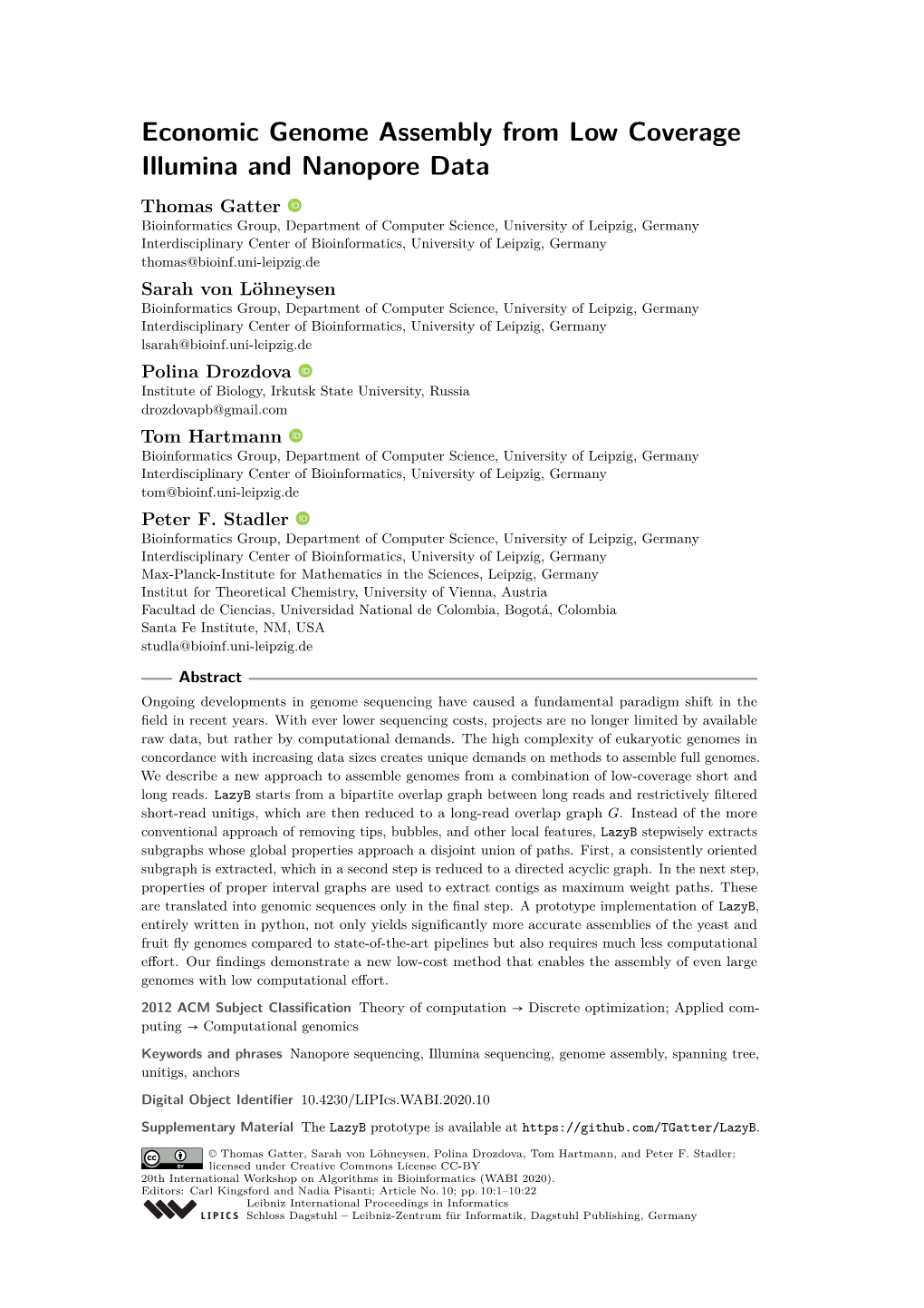 Economic Genome Assembly from Low Coverage Illumina And