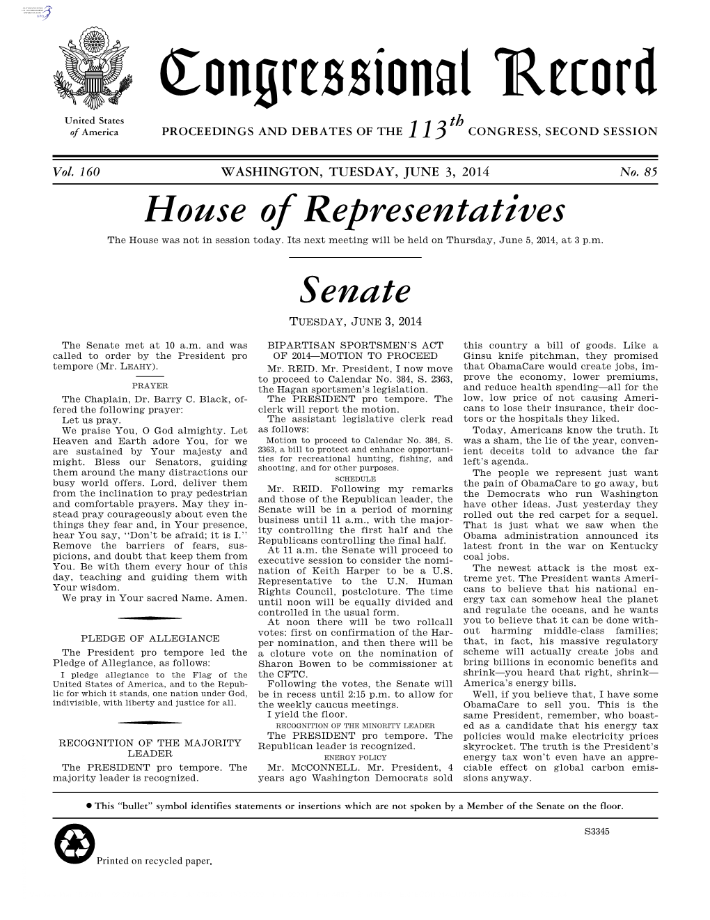 Congressional Record United States Th of America PROCEEDINGS and DEBATES of the 113 CONGRESS, SECOND SESSION