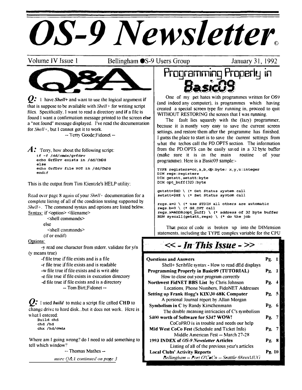 OS-9 Newsletter Volume IV Issue 1 Jan 31, 1993