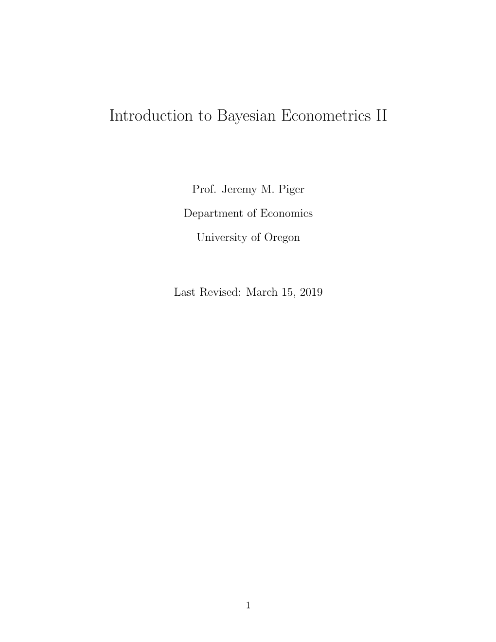 Introduction to Bayesian Econometrics II