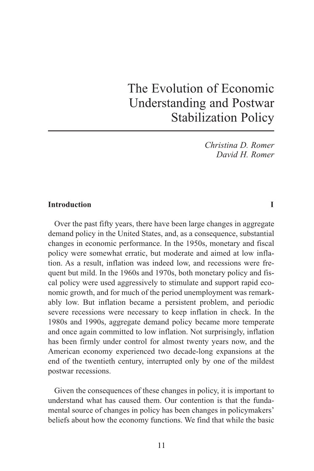 The Evolution of Economic Understanding and Postwar Stabilization Policy