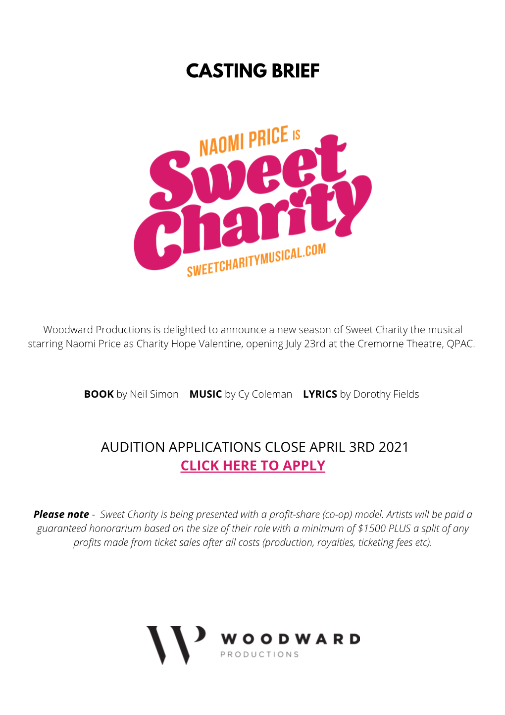 Sweet Charity Casting Breif