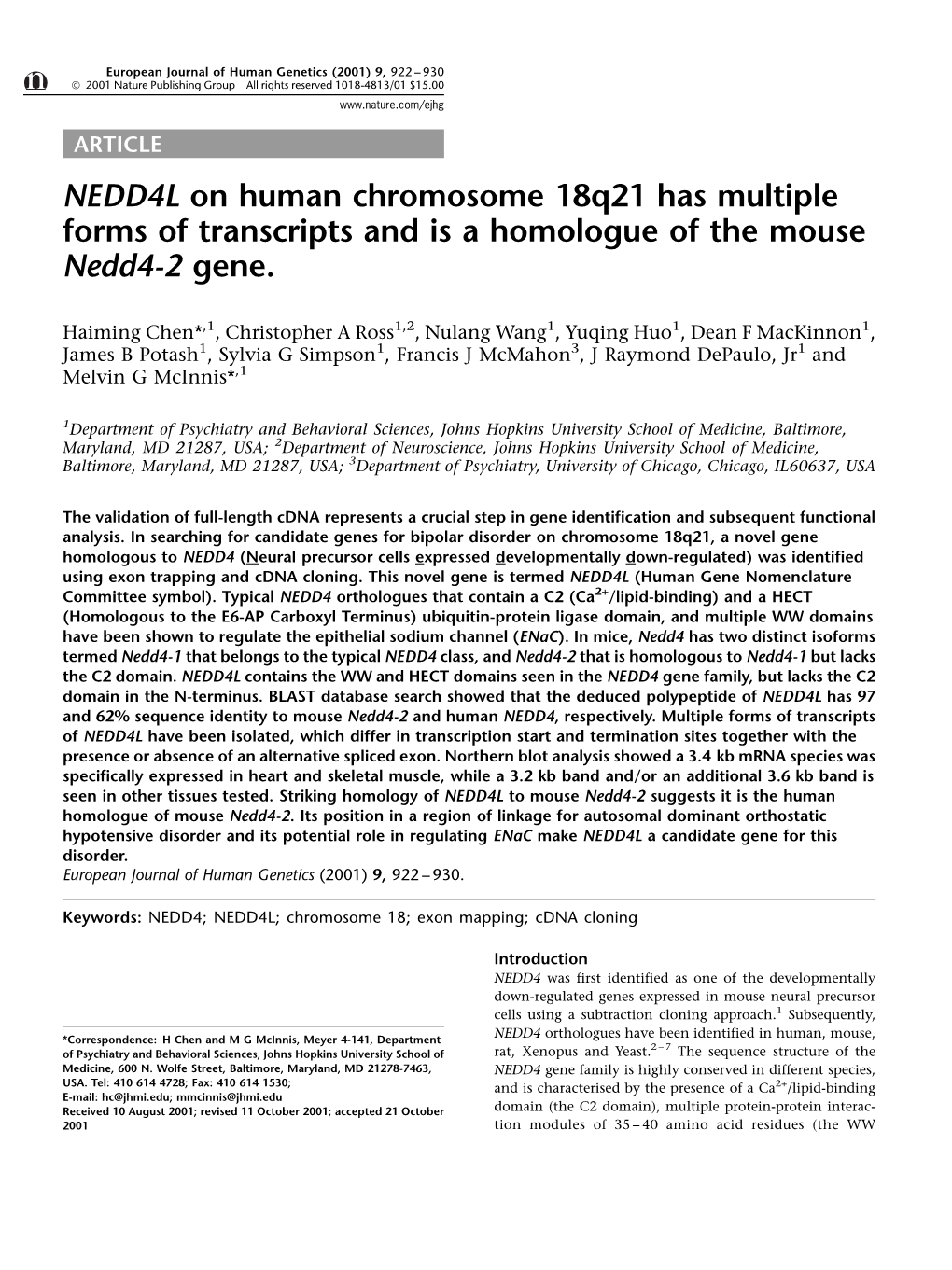 NEDD4L on Human Chromosome 18Q21 Has Multiple Forms of Transcripts and Is a Homologue of the Mouse Nedd4-2 Gene