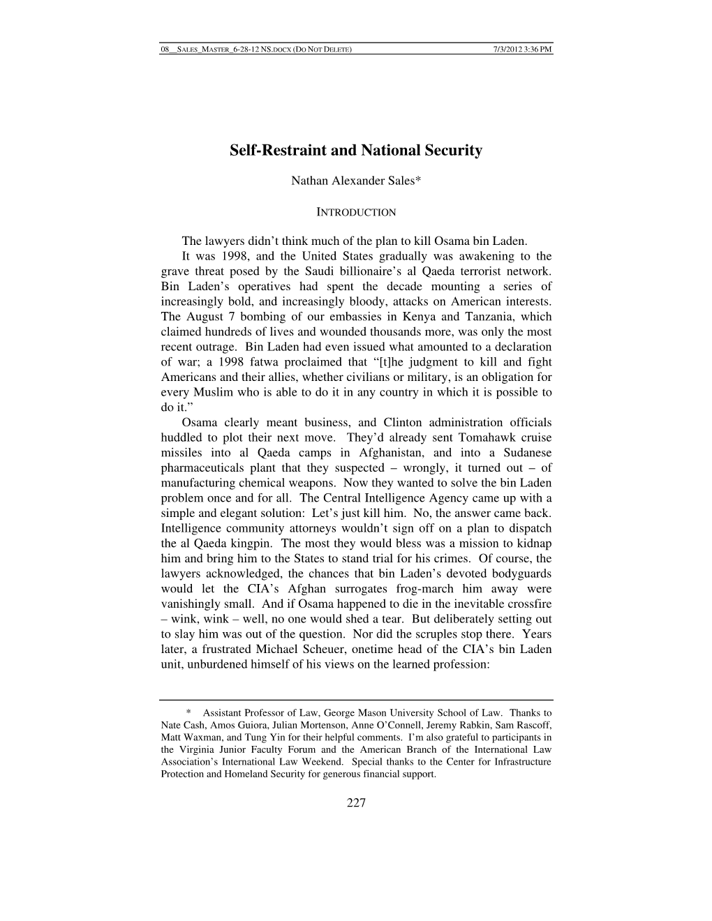Self-Restraint and National Security