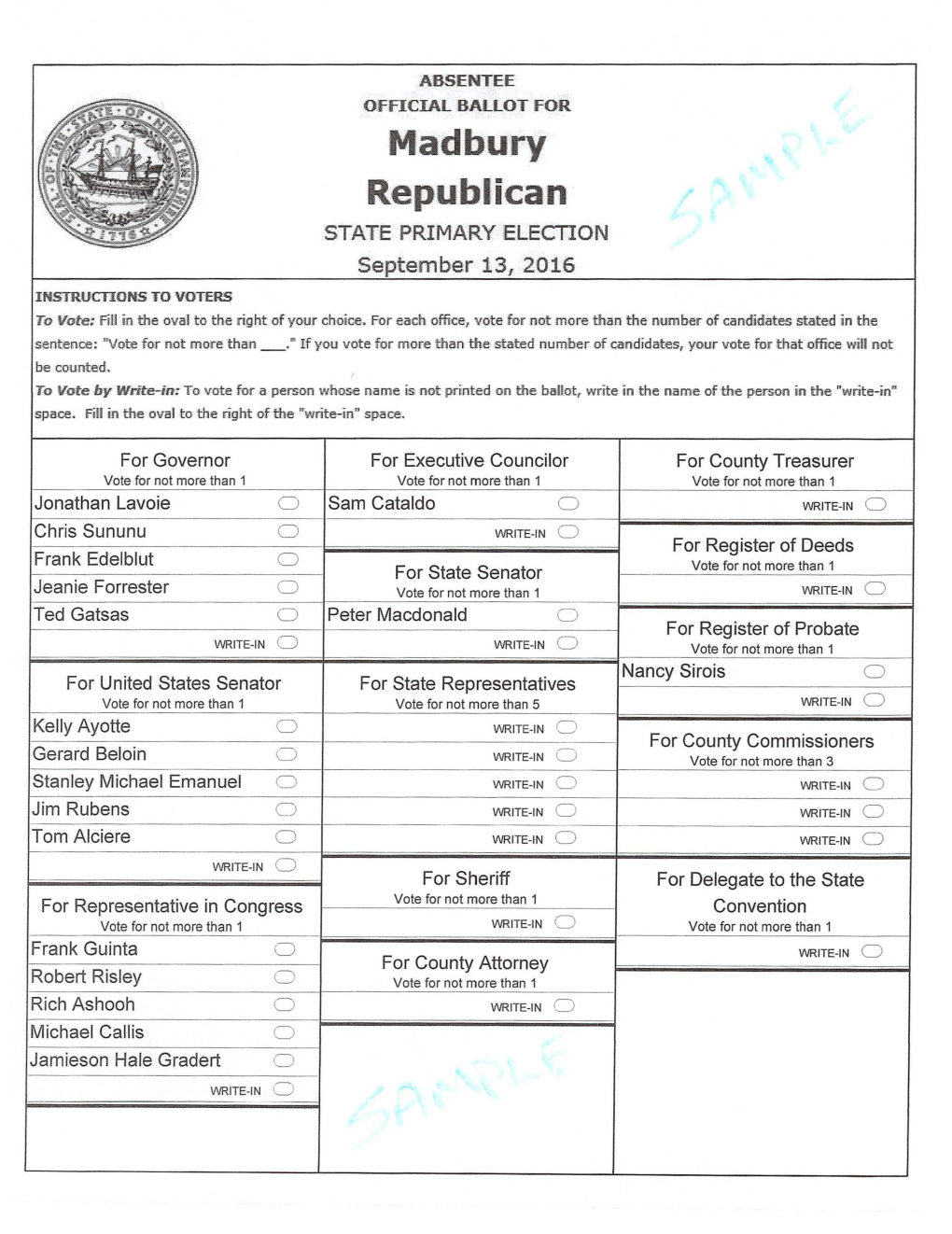 Madbury Republican STATE PRIMARY ELECTION