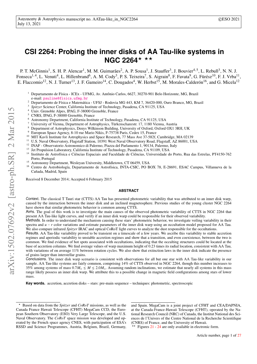 CSI 2264: Probing the Inner Disks of AA Tau-Like Systems in NGC 2264? ?? P