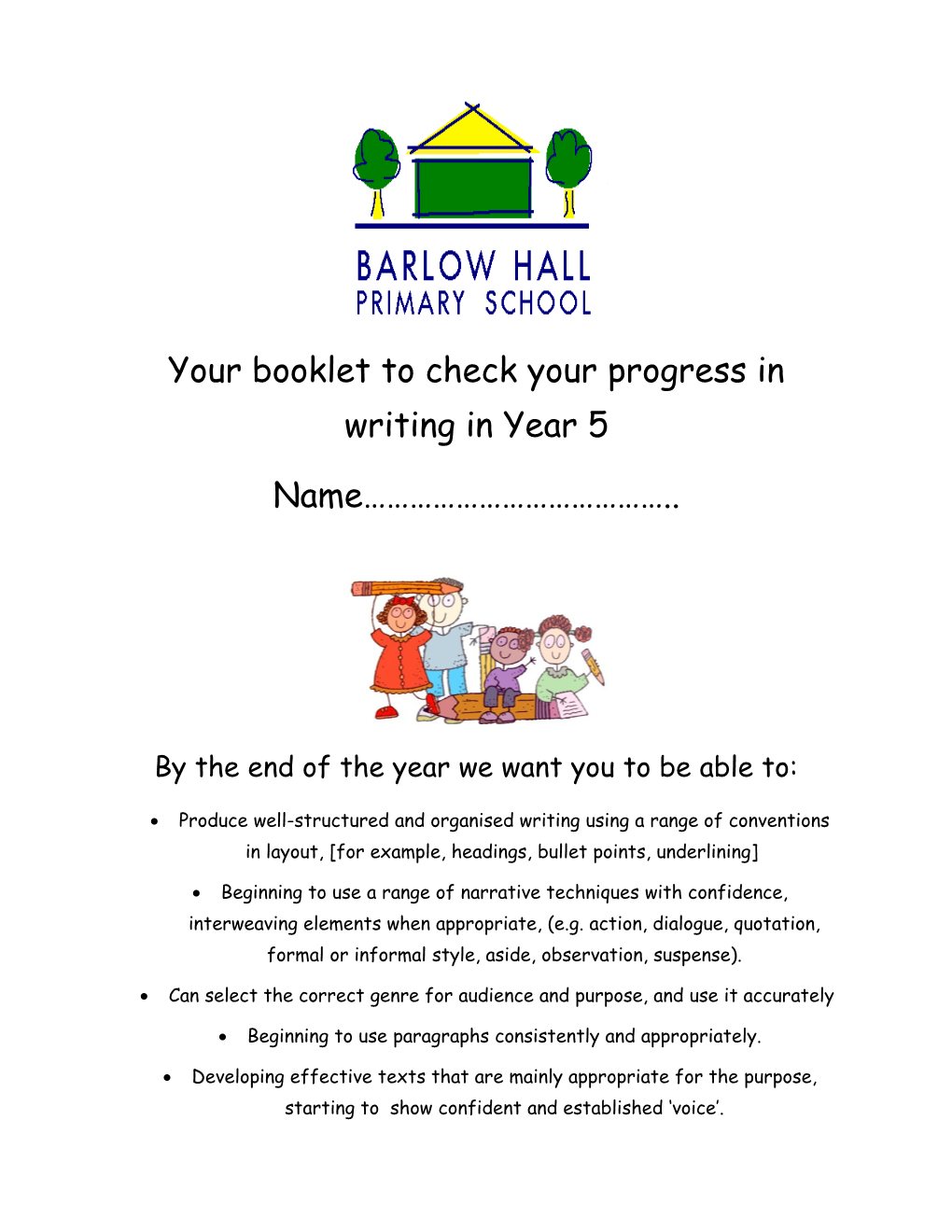 Your Booklet to Check Your Progress in Writing in Year 5