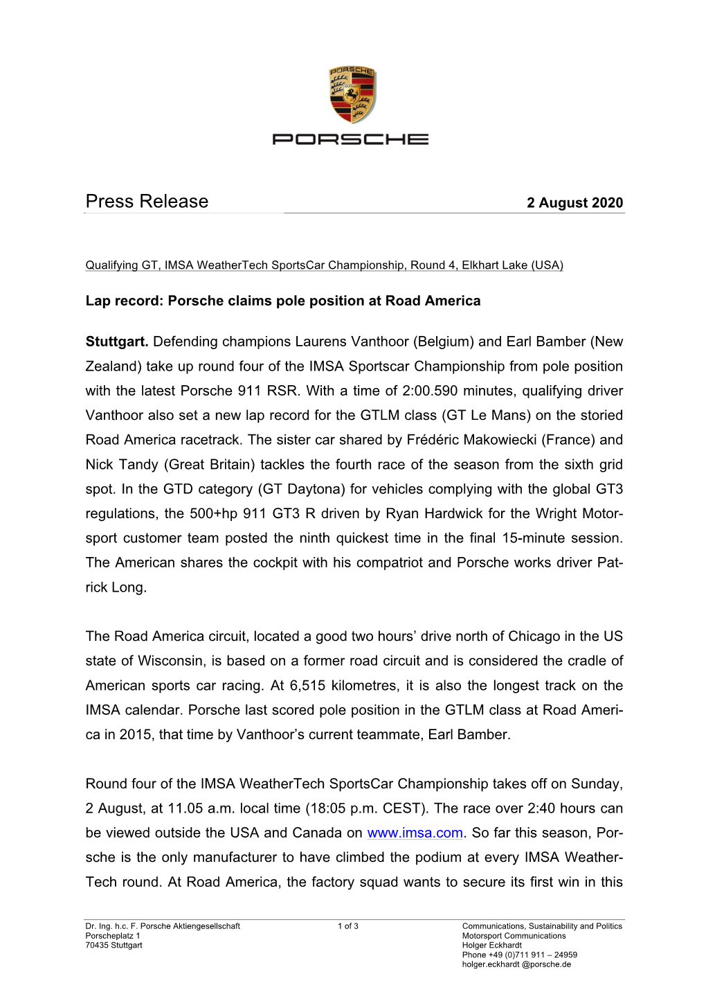 Press Release 2 August 2020