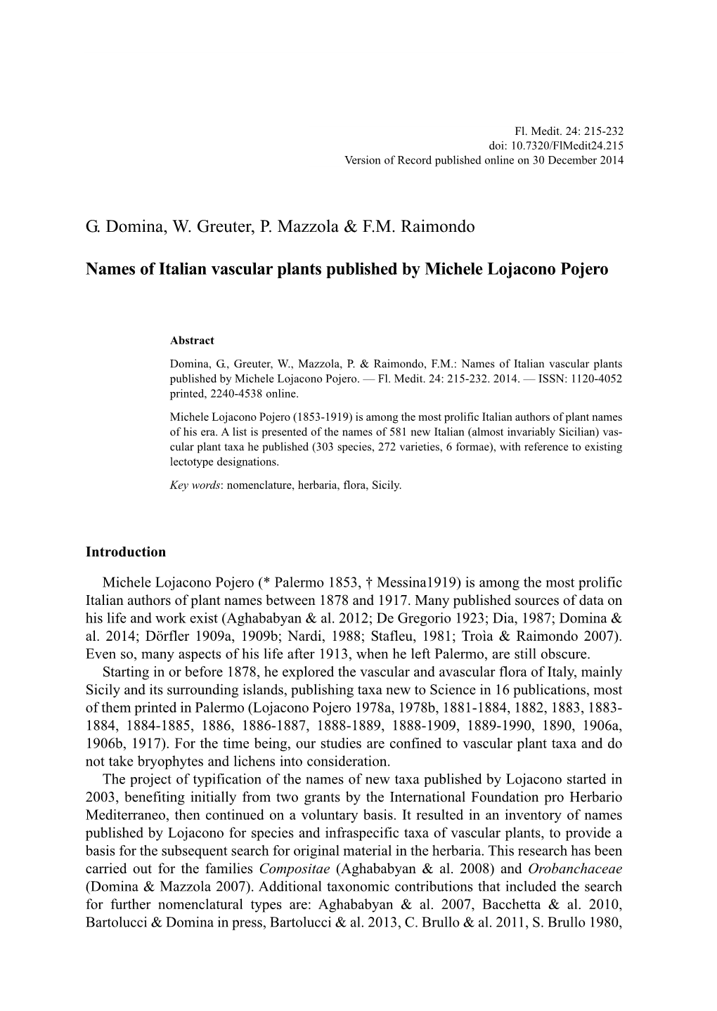 24: 215-232 Doi: 10.7320/Flmedit24.215 Version of Record Published Online on 30 December 2014