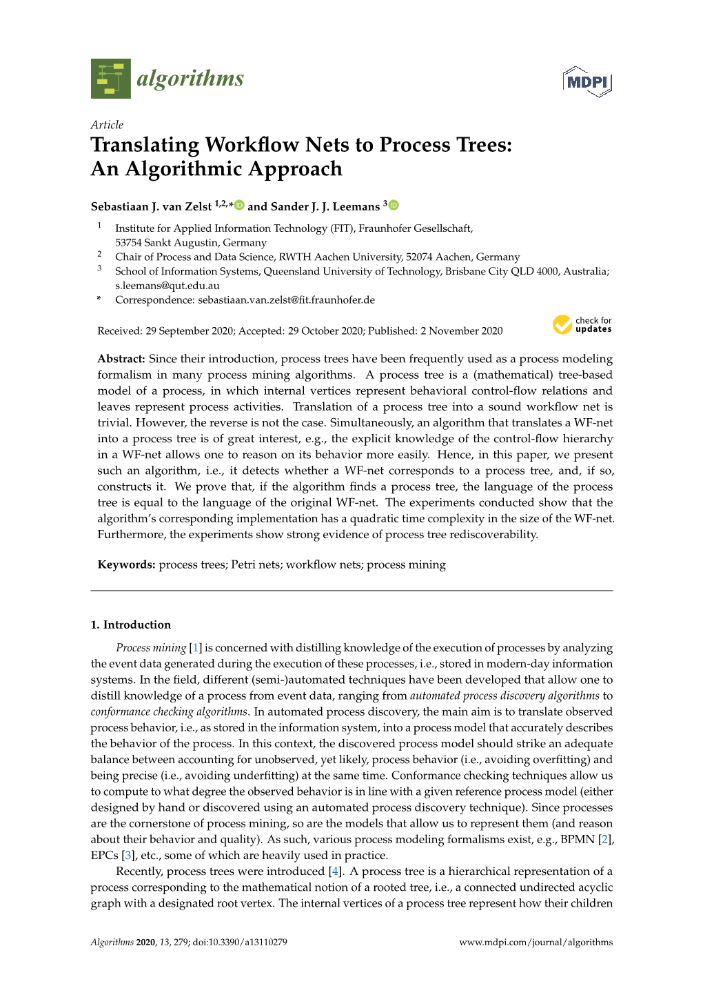 Translating Workflow Nets to Process Trees: an Algorithmic Approach