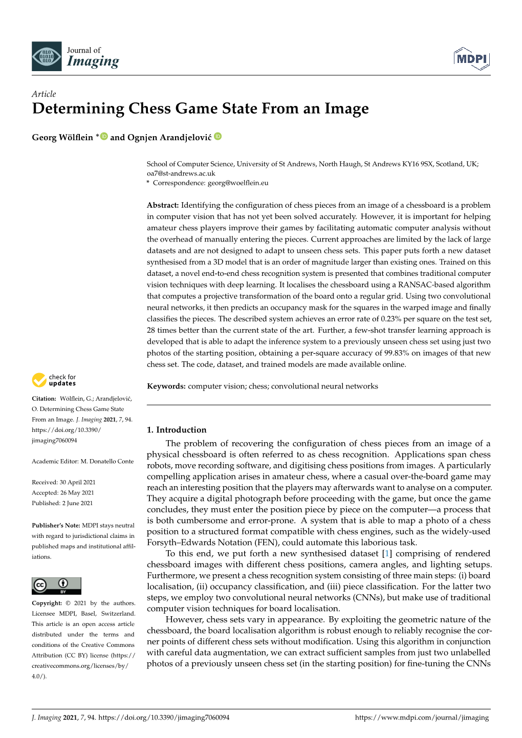 Determining Chess Game State from an Image