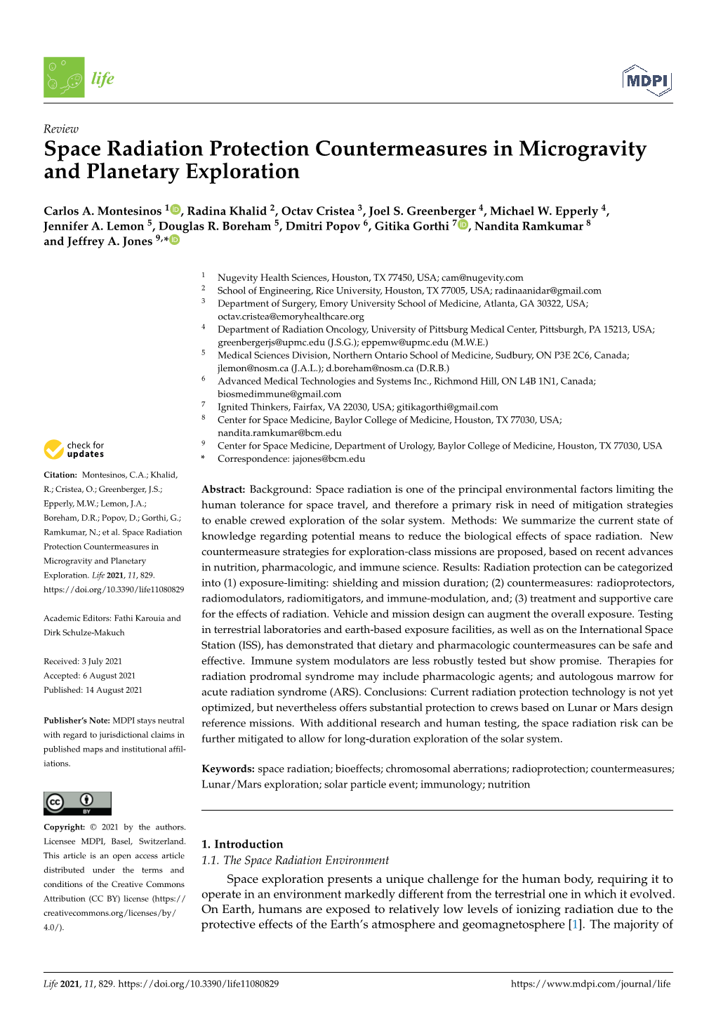 Space Radiation Protection Countermeasures in Microgravity and Planetary Exploration