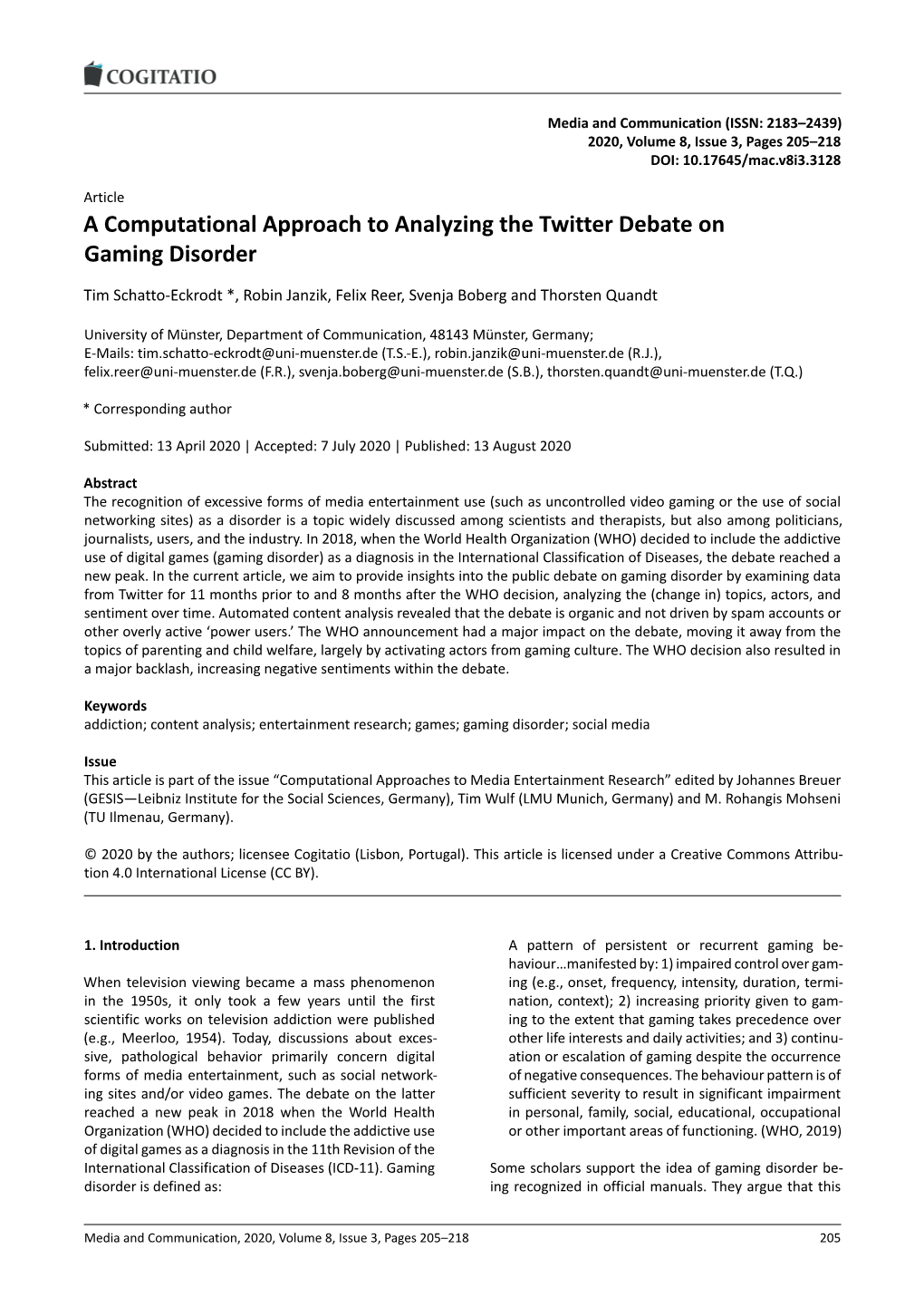A Computational Approach to Analyzing the Twitter Debate on Gaming Disorder