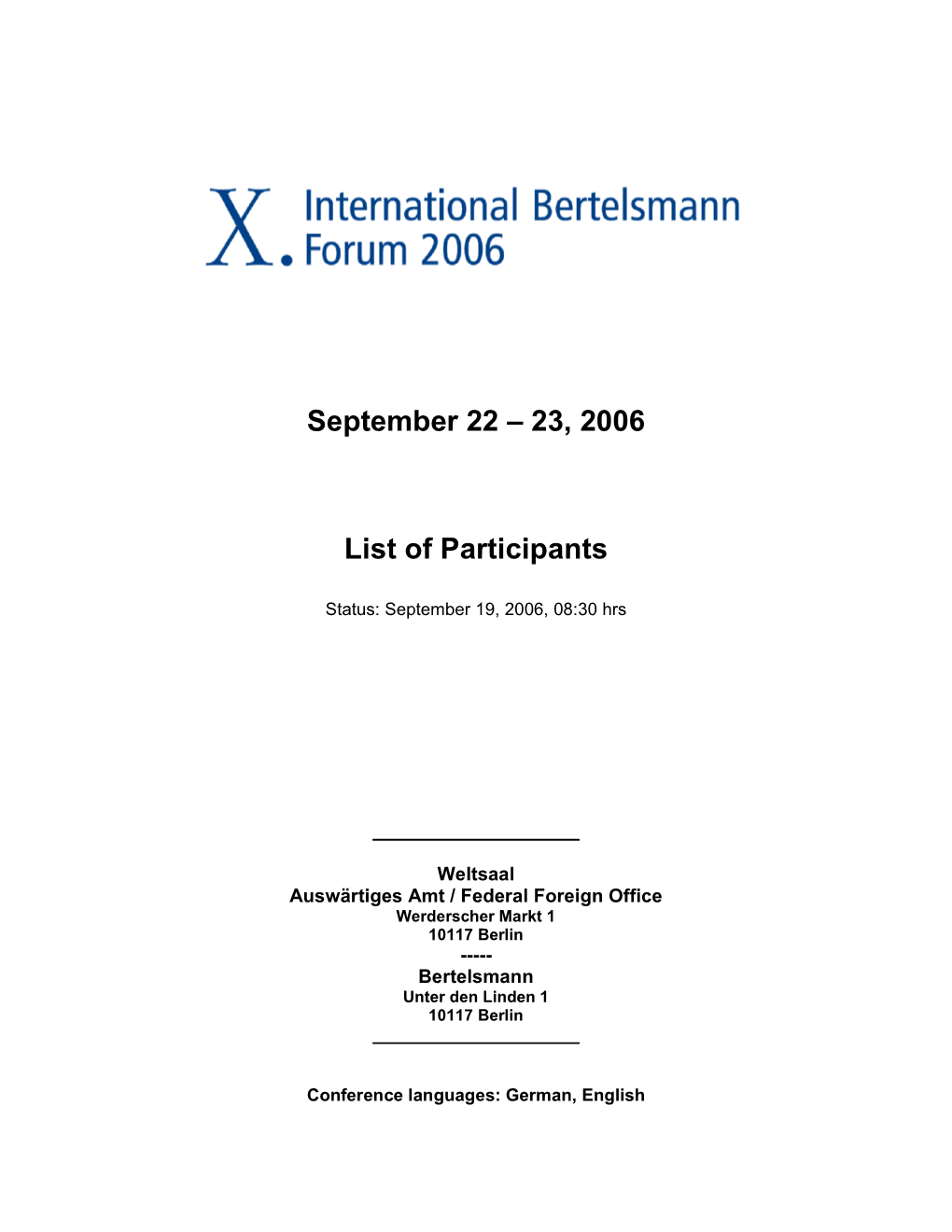 September 22 – 23, 2006 List of Participants