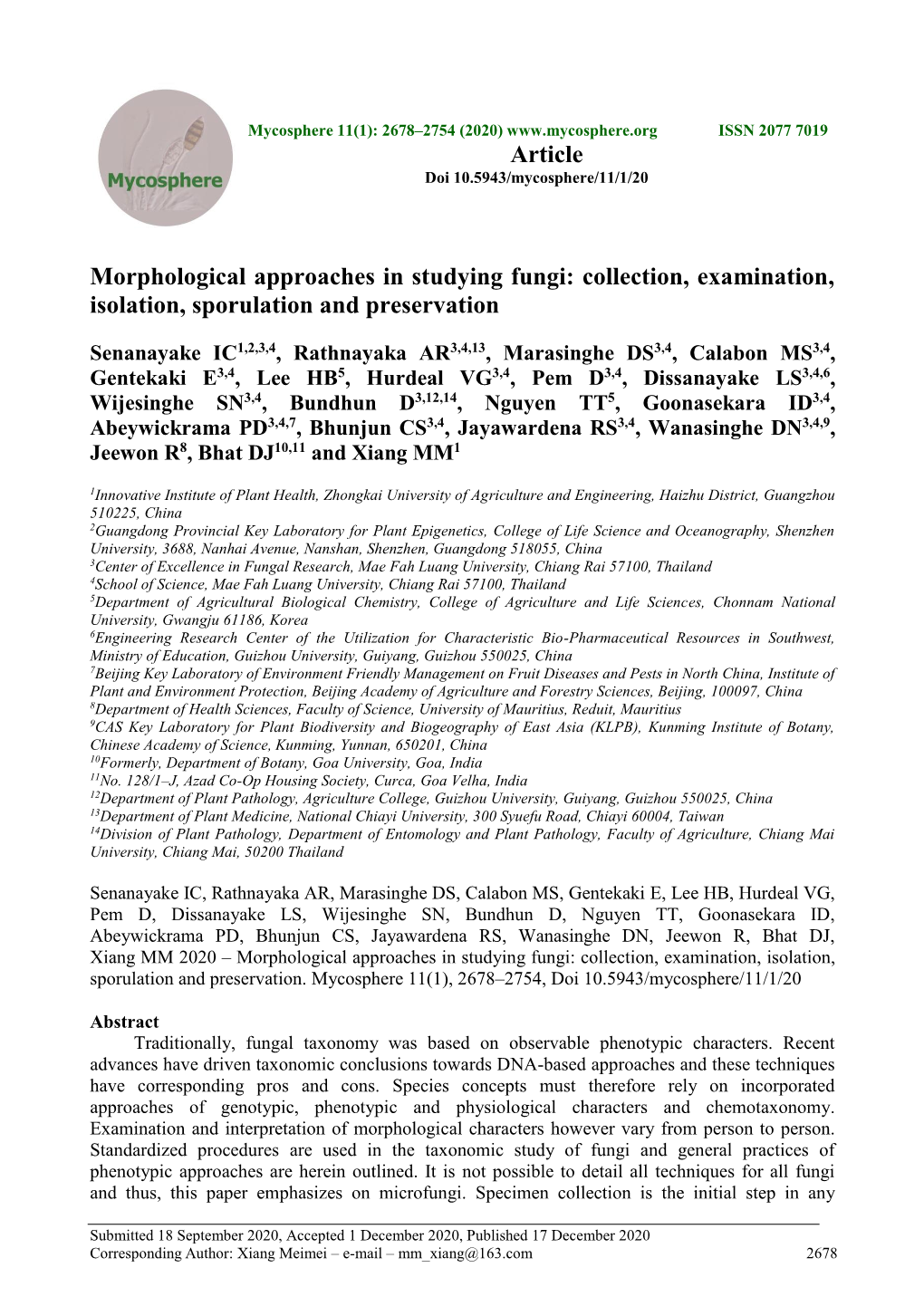 Morphological Approaches in Studying Fungi: Collection, Examination, Isolation, Sporulation and Preservation