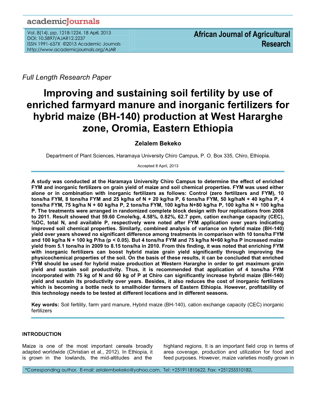 Improving and Sustaining Soil Fertility by Use of Enriched Farmyard