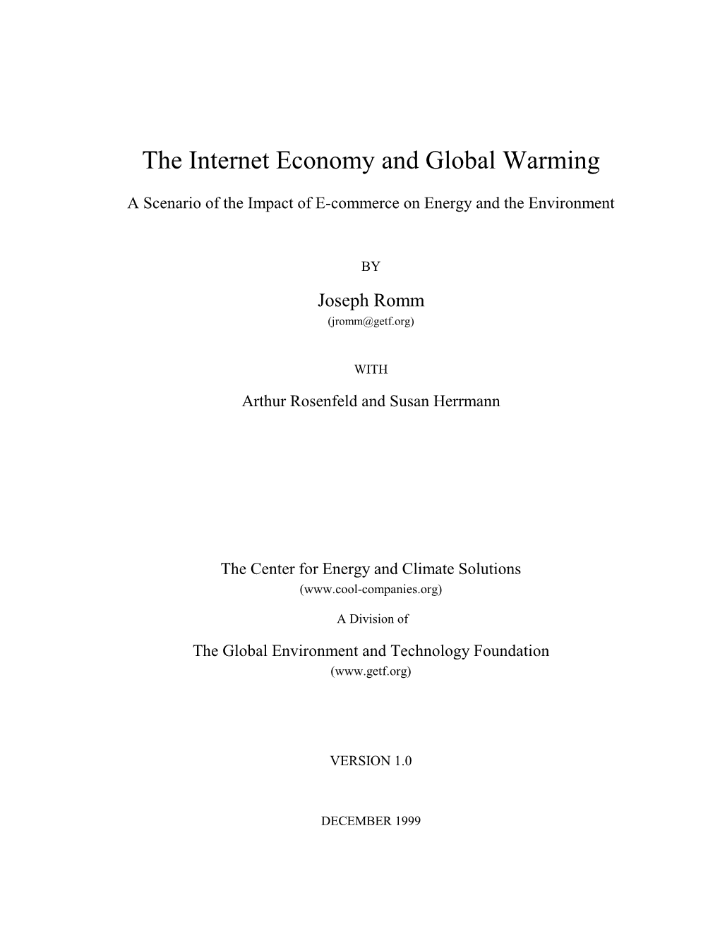 The Internet Economy and Global Warming
