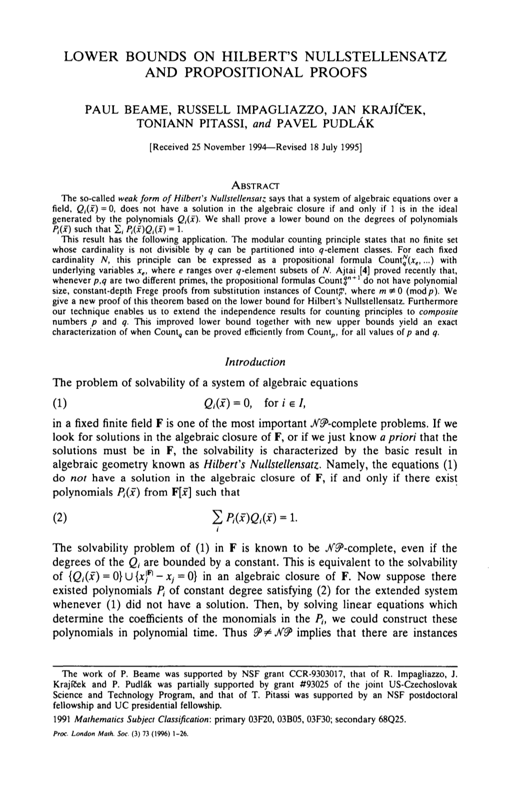 Lower Bounds on Hilbert's Nullstellensatz and Propositional Proofs