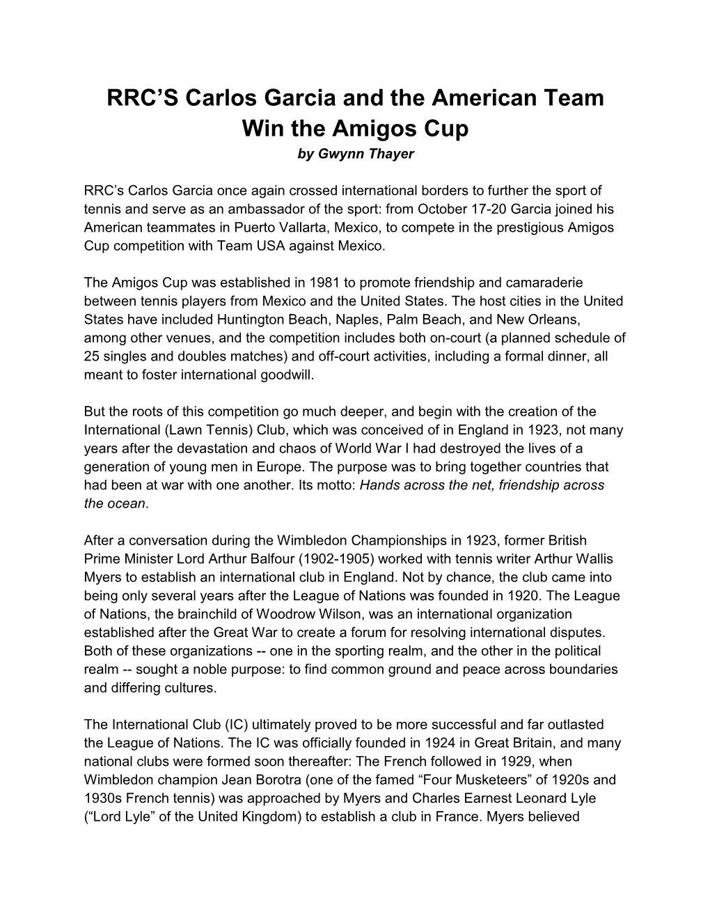 RRC's Carlos Garcia and the American Team Win the Amigos