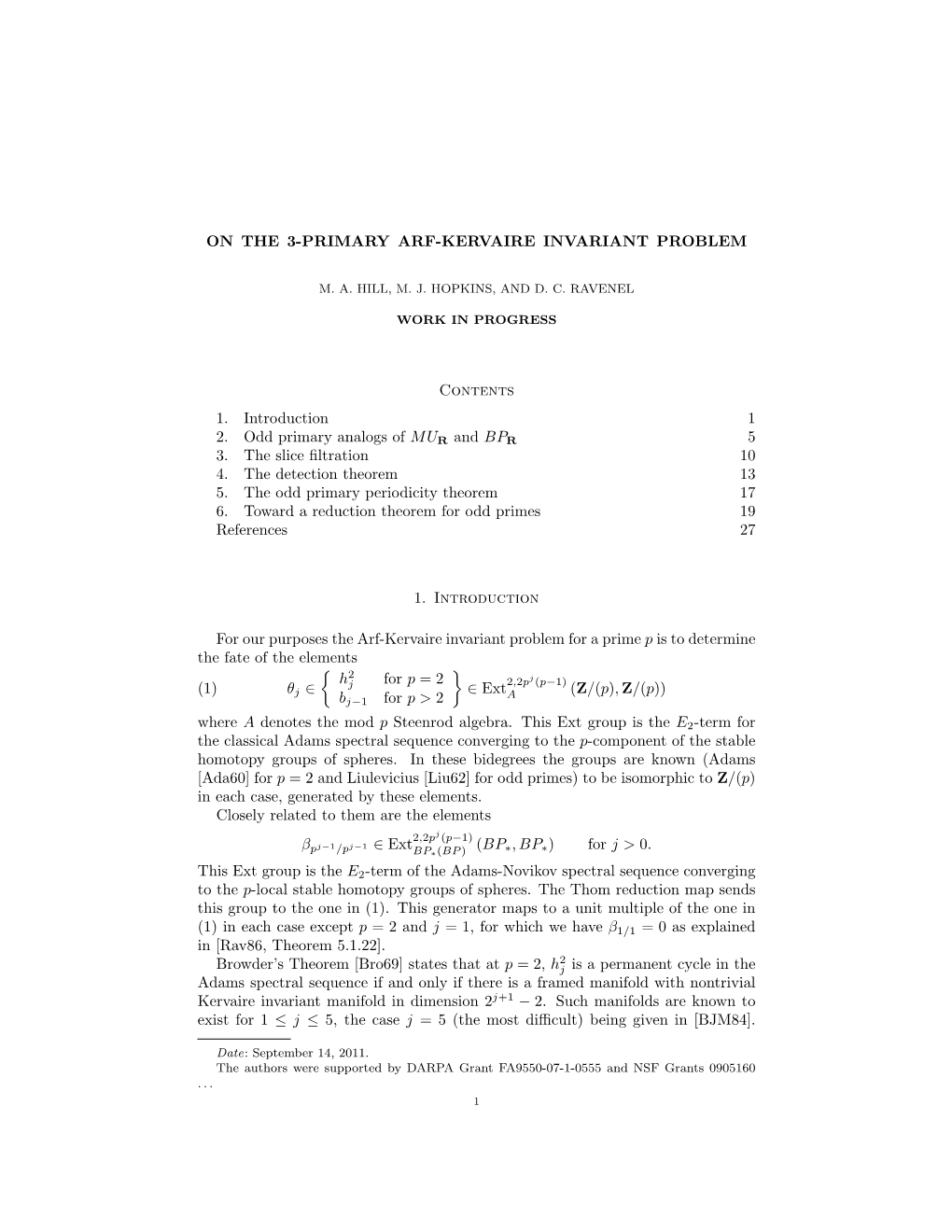 ON the 3-PRIMARY ARF-KERVAIRE INVARIANT PROBLEM Contents 1