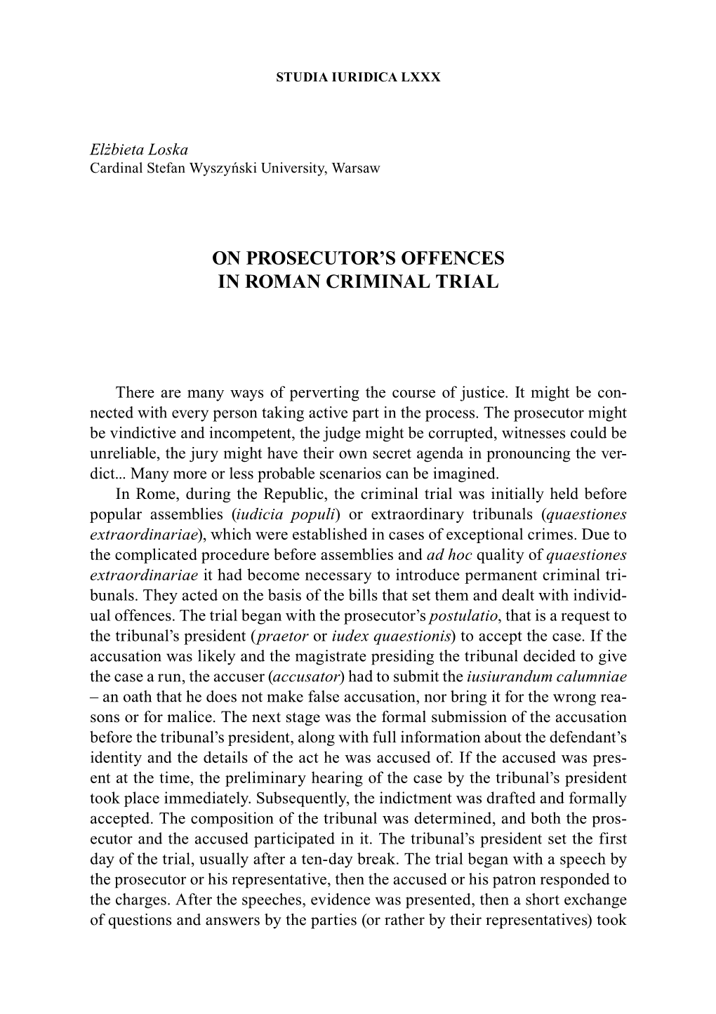 On Prosecutor's Offences in Roman Criminal Trial