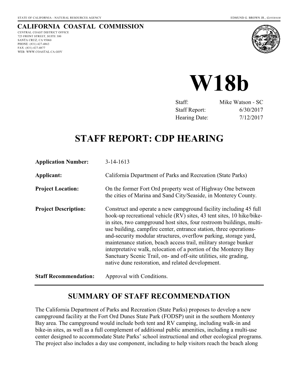 Staff Report: Cdp Hearing