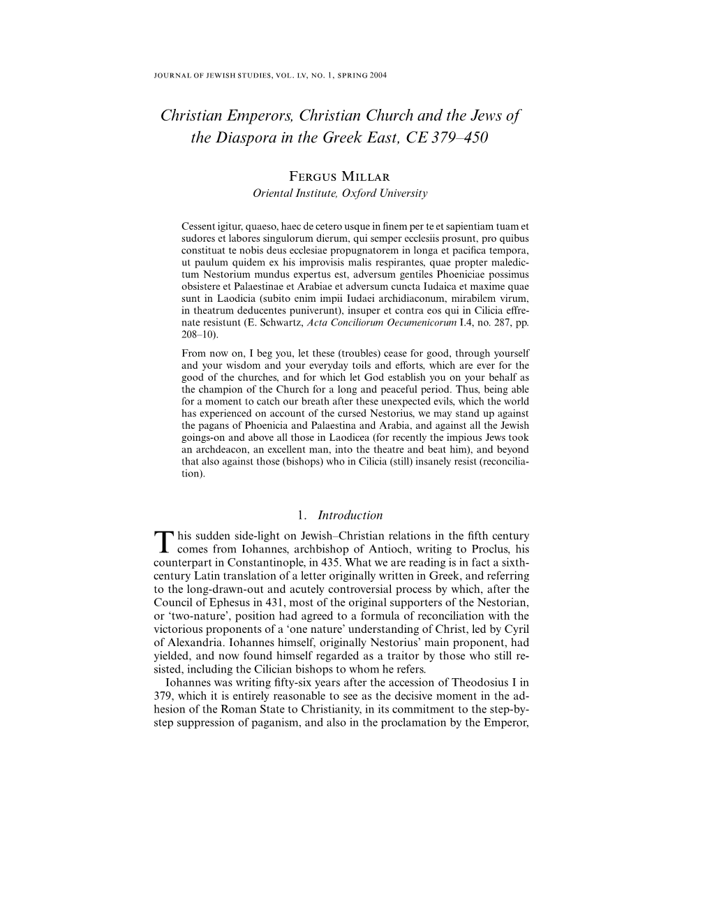 Christian Emperors, Christian Church and the Jews of the Diaspora in the Greek East, CE 379–450