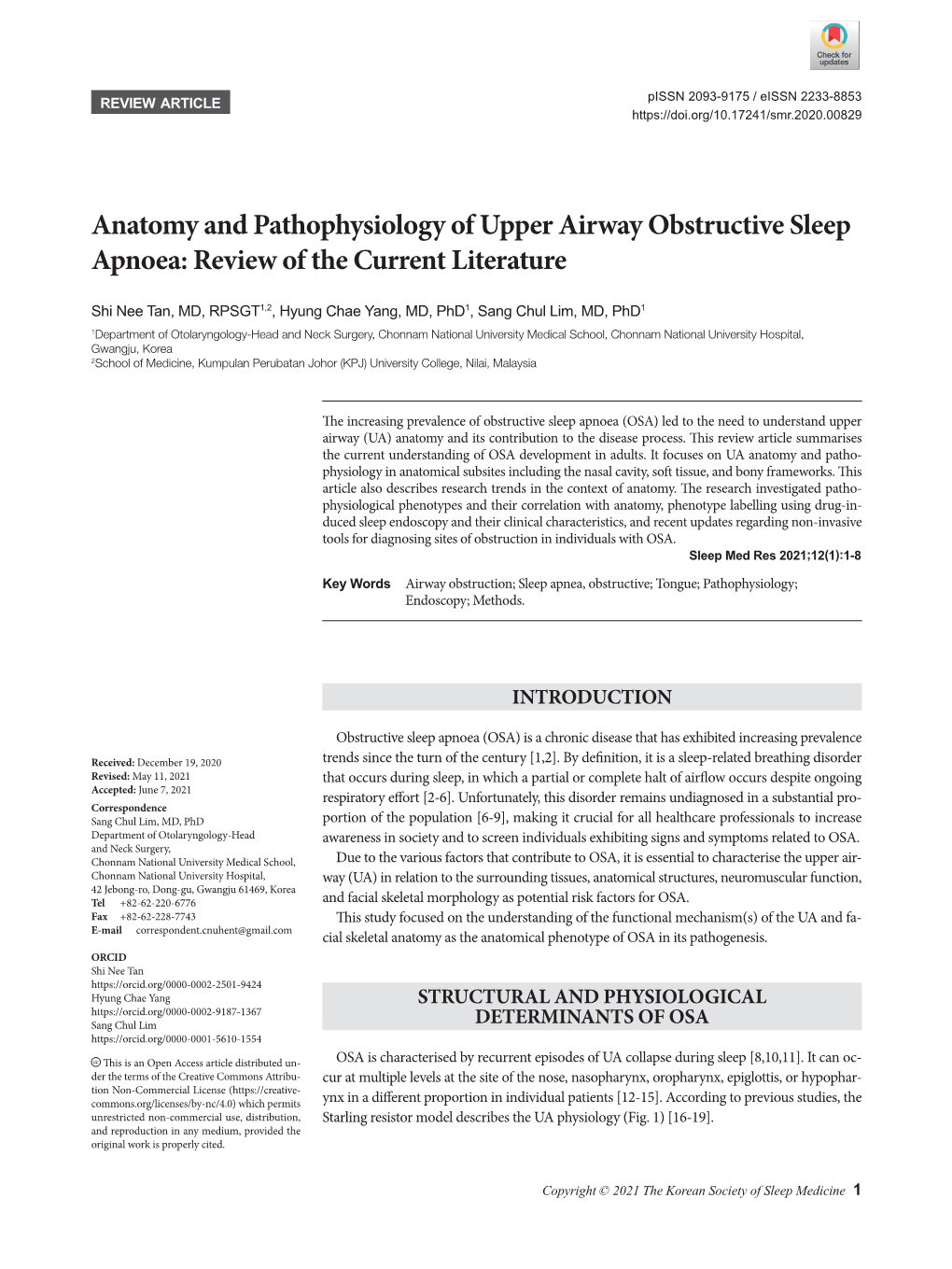Anatomy and Pathophysiology of Upper Airway Obstructive Sleep Apnoea: Review of the Current Literature
