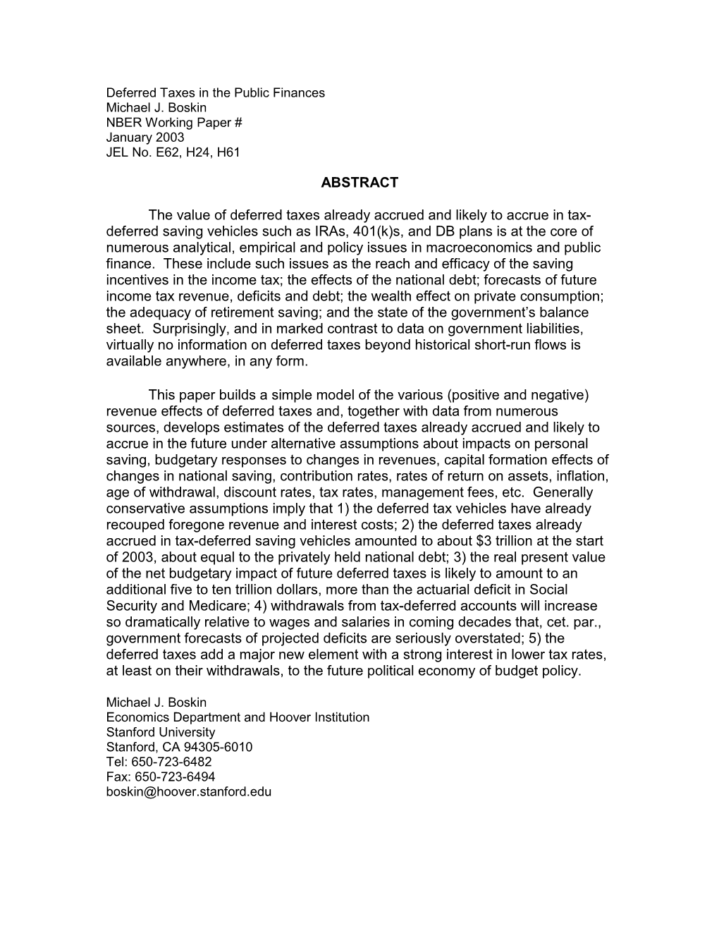 Deferred Taxes in Macroeconomics and Public Finance