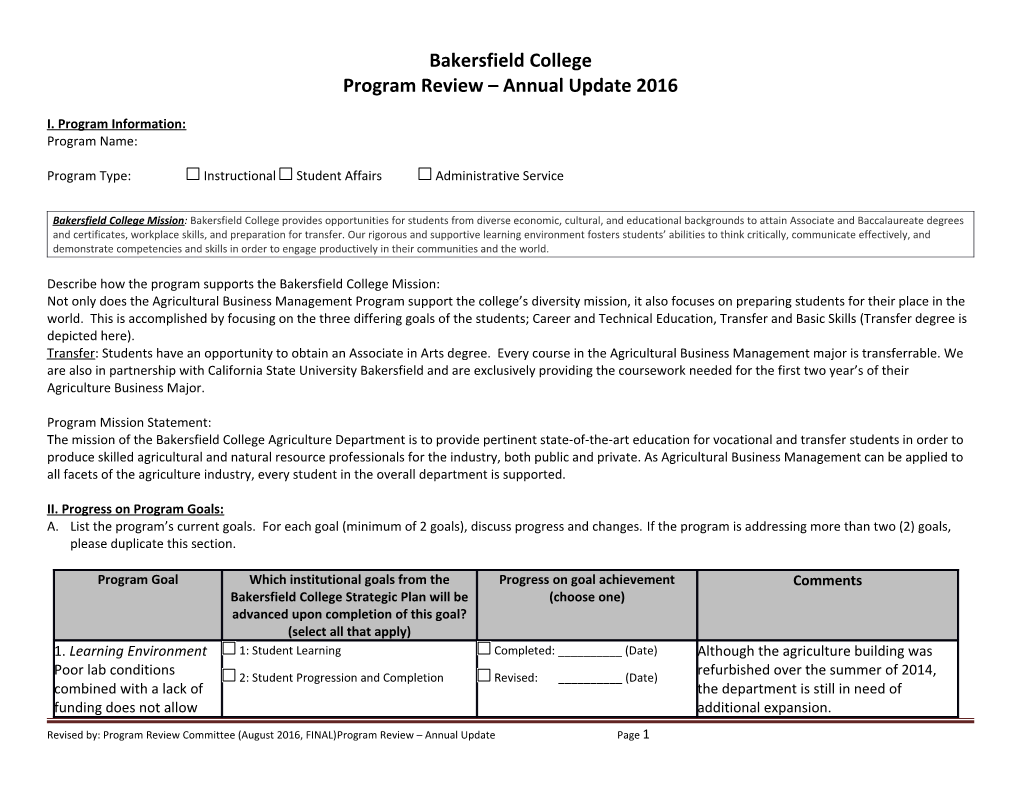 Program Review Annual Update 2016 s1