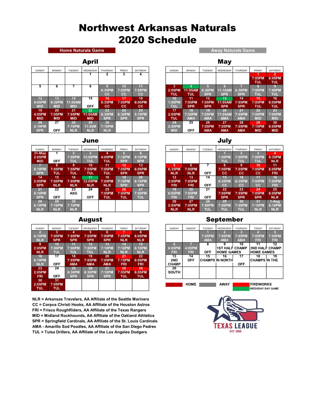 NWA Naturals Schedule