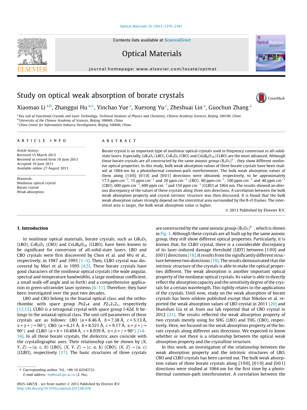 Study on Optical Weak Absorption of Borate Crystals