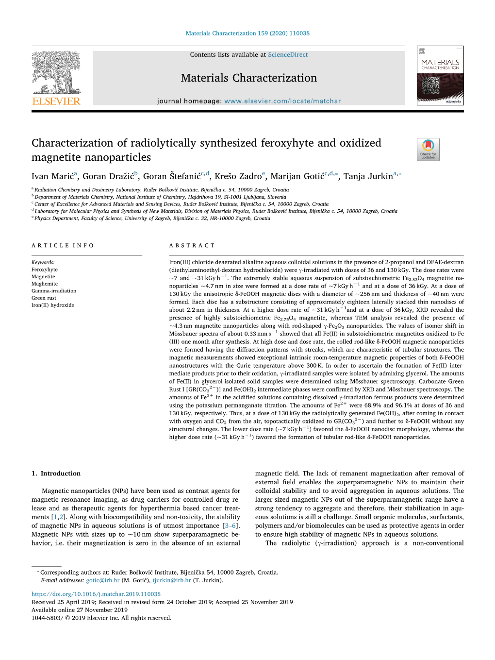 Characterization of Radiolytically Synthesized Feroxyhyte And