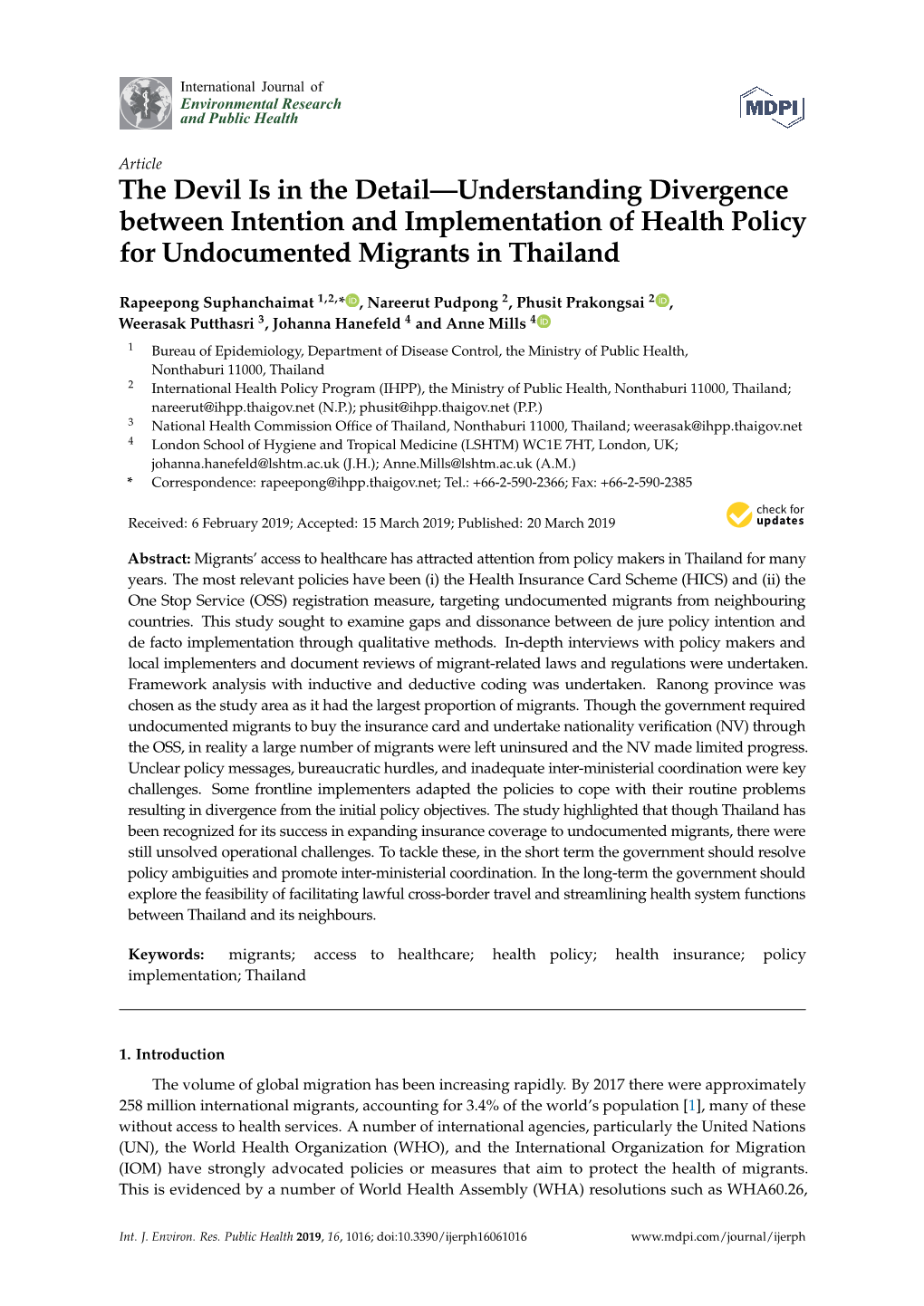 The Devil Is in the Detail—Understanding Divergence Between Intention and Implementation of Health Policy for Undocumented Migrants in Thailand