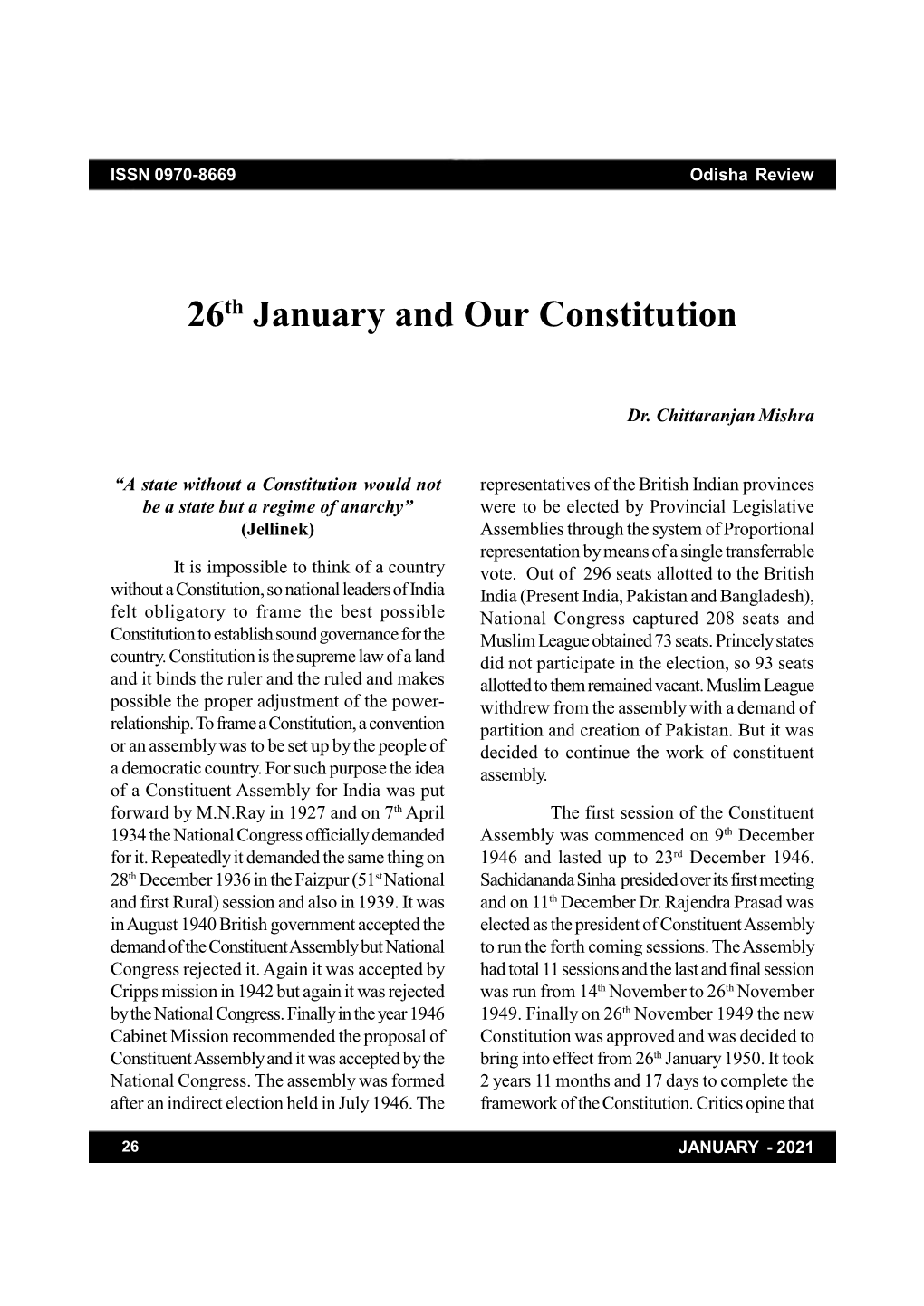 26Th January and Our Constitution